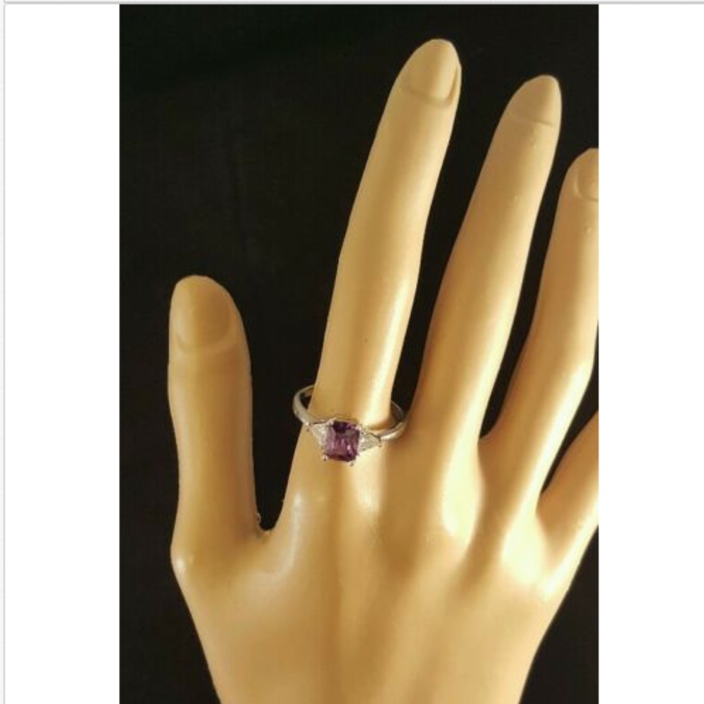 Silver Plated Cocktail Ring Purple Cubic Zirconia size 10 * - Picture 7 of 9